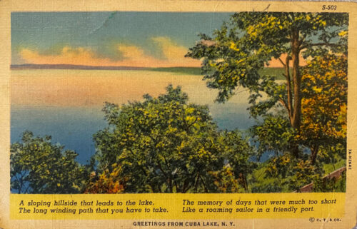 Greetings From Cuba Lake Postcard 1940_Front